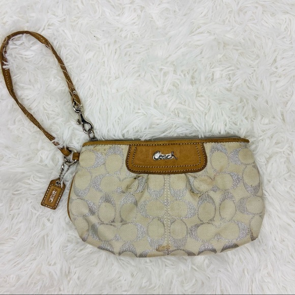 Coach Handbags - COACH white & silver C print wristlet wallet
